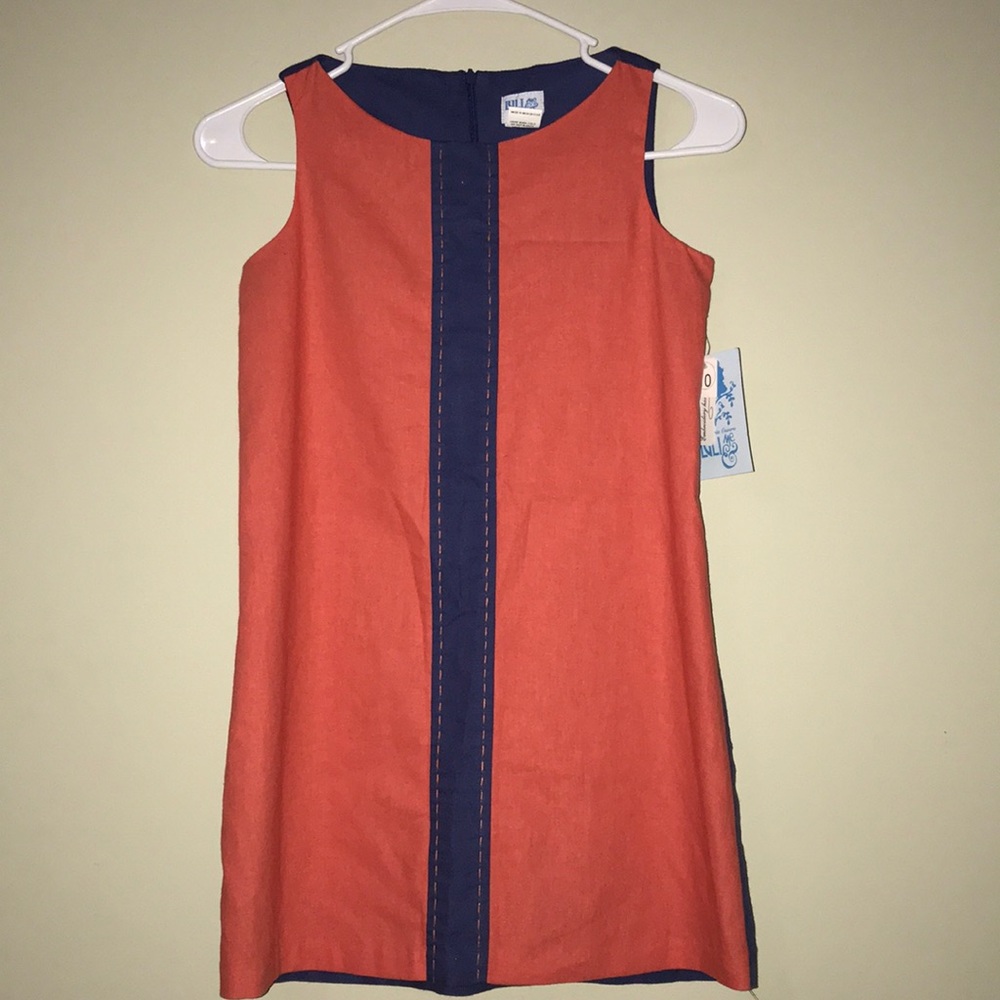 Luli & Me coral/navy shift dress kids size 10 NWT